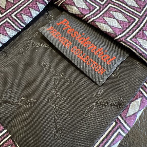 Frank Sinatra Necktie Presidential Premier Collection Silk Purple Grey Geometric - Picture 4 of 5